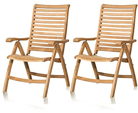 KHG Klappstuhl 2er Set aus Eukalyptusholz, Hochlehner mit Armlehnen aus massiven & rustikalen Echtholz, Gartenstuhl für Garten, Balkon & Terrasse, klappbar platzsparend wetterfest