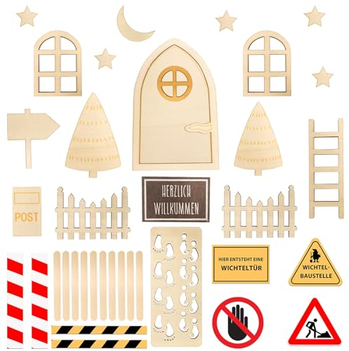 Luckeey Wichteltür Komplettset mit Wichtel Baustelle, Holz Wichteltür Set, Wichtel Zubehör Weihnachten Wichteltür für Kinder, Wichtelhaus Weihnachtsdeko Geschenke Adventskalender Füllung Kinder