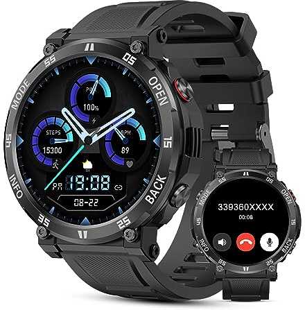 AVUMDA Orologio Smartwatch Uomo, 1,52 Smart Watch Sportivo Impermeabile con Chiamate Bluetooth Notifiche Contapassi Cardiofrequenzimetro Pressione Sanguigna Monitoraggio Sonno SpO2 per Android iOS