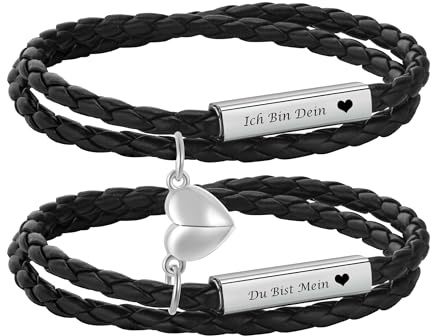Personalisierte Partnerarmbänder mit Gravur - Lederarmband Herren Damen Pärchen Armband mit Namen Partner Armbänder Magnet mit HERZ Weihnachten Jubiläum Geburtstag Valentinstag Geschenke für Sie Ihn