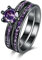 JewelryWe Ring Damen Zirkonia Stapelbar: 5mm Lila Runde Zirkonia mit 6 Krallen Edelstahl Damen-Ring Eheringe Frauen Stapelringe Bandringe mit Gravur für Versprechen Verlobung Hochzeit Größe 65