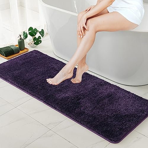 MIULEE Badematte Weiche Badteppich rutschfest Badvorleger Fußmatte Badzimmermatte Bettvorleger Flauschig Teppich Badezimmerteppich Duschmatte für Bade & Wohnzimmer Schlafzimmer 45x120 cm Lila