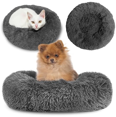 Amazinggirl Hundebett für kleine mittelgroße und Grosse Hunde ∅ 80 cm - Hundekissen Hundebetten Hundesofa Dog Bed Hundematratze Hundekorb oder Wolkenbett flauschig und waschbar Dunkelgrau