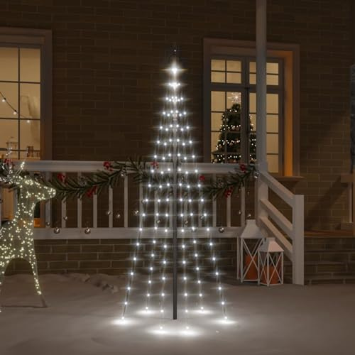 ARKEM Albero di Natale Pennone Bianco Freddo 108 LED 180 cm,Albero di Natale Luminoso Led Luci con Giochi di Luce Struttura in Metallo Decorazione Natalizia Design Minimal Artificiale Arredamento Nata
