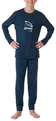 Schiesser Jungen Schlafanzug Set lang - 100% Organic Bio Baumwolle - Größe 140 bis 176, blau_181998, 176