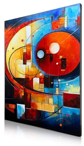 JBER 100% Handgemalte Ölgemälde auf Leinwand, Farbenfrohe abstrakte Wanddekoration für Schlafzimmer und Flur Premium - 75x100 cm(RED GLOBE)