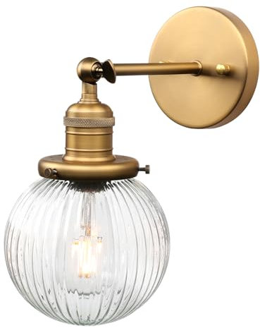 Pathson Industriel Applique Murale Abat-jour en Verre Strié Éclairage Intérieur, E27 Miroir Lampe Murale pour Salon, Salle de bain, Chambre à Coucher (Antique)