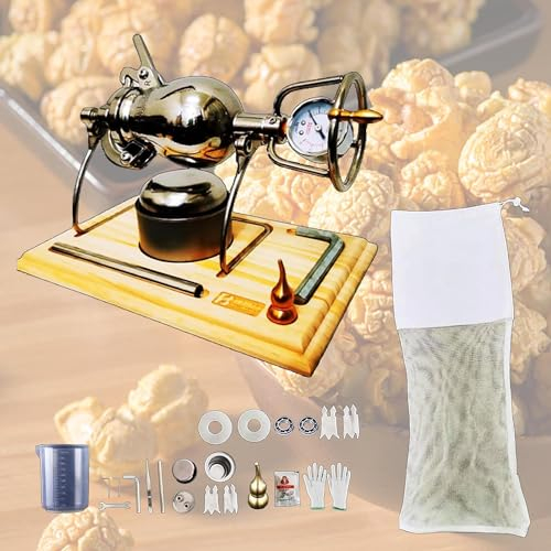 Mini Popcorn Machine with Metal Stand & Wood Base, Popcorn Maker with Manual Crank Handle, Popcorn Popper with Pressure Gauge, DIY Gifts for Cooking Lovers