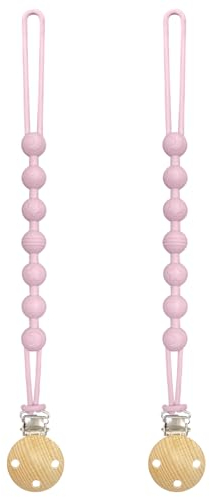 Yoolhamy Silicone Dummy Clip for Baby Boys Girls, 2Packs Soother Clips, Soft Flexible Dummy Case Pacifier Holder Clips (2pcs Pink)