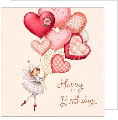Edition Seidel Premium quadratische Geburtstagskarte mit Umschlag. Glückwunschkarte Happy Birthday Billet Karte für Freundin Frau Kind Mädchen Luftballons Fee (GQ323 SW024)