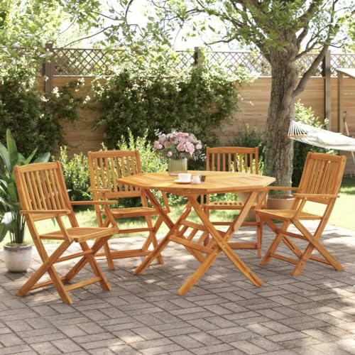 Gecheer 5-TLG.Garten Essgruppe Terrassenmöbel außen Gartenmöbel Set 4 Personen Sitzgruppe Esstisch mit Stühle Gartenlounge Set,Gartengruppe Sitzgarnitur Gartengarnitur Klappbar Massivholz Akazie