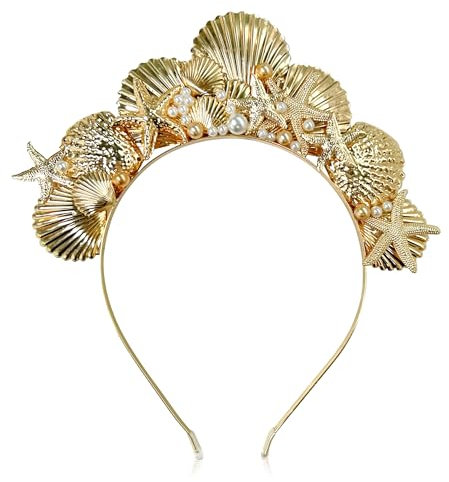 JeVenis Goldener Heiligenschein Krone Kopfschmuck Meerjungfrau Stirnband Muschel Krone Stirnband Sirene Kostüm Frauen Cosplay Renaissance