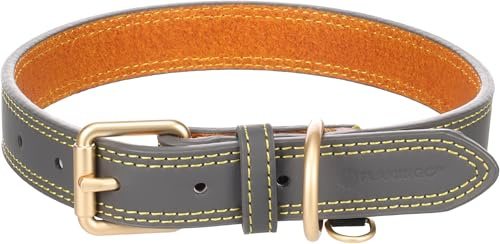 Flamingo Halsband für Hund Virginia grau L 43-53cm 25mm - Mit einem Ring für ID-Anhänger - Genäht für extra Stärke