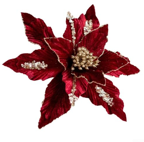 Künstliche Weihnachtssterne, Weihnachtsbaumschmuck, Blume, Pailletten, Flanell-Dekorationen (weinrot)