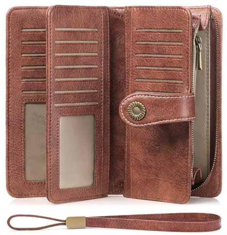 SENDEFN Portefeuille Femmes Portefeuille en Cuir Grande Femme Embrayage Protection RFID bloquant Grande capacité Long Portefeuille avec 24 emplacements pour Cartes et Bracelet Portefeuille