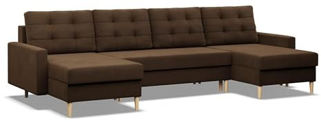 Mebligo - U-Förmige Ecksofa mit Schlaffunktion und Bettkasten BLANK, Bonell-Federn, Couch U Form 294x92x140 cm, Klappsofa mit Schlaffunktion, Wohnzimmer Eckcouch mit Bettfunktion - Ecksofa Braun