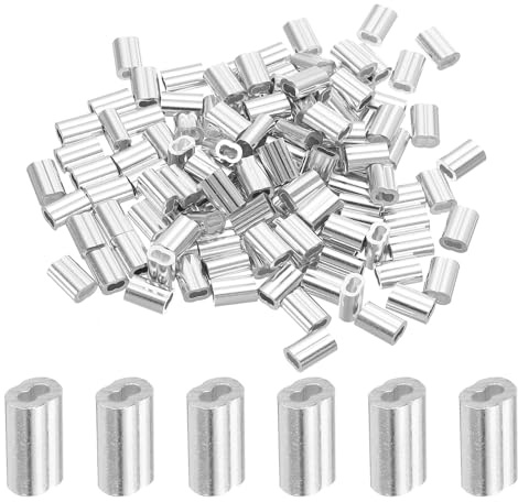 QUARKZMAN 1/16 1.5mm Aluminium Crimpschlaufe Double Ferrule für Drahtseil Kabel Leitungsende, Silber 120 Stück