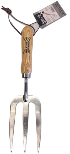 AMK® Wilkinson Sword Hand Fork Stainless Steel Wooden Handle for Gardening Tasks Such as Work on Flower Beds Planting and Transplanting