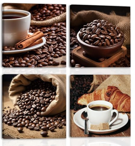 HPNIUB Framed Coffee Wall Art Kitchen Wall Decor,Vintage Cafe Pictures Bar Decor Dining Room Coffee Themed Poster For Cafe Dining room Kitchen Set of 4(40x40cm)