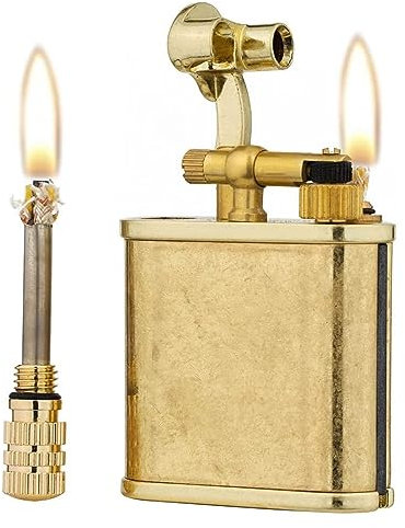 Handgefertigtes Vintage-Kerosinfeuerzeug aus antikem Messing, Vintage-Metallfeuerzeug for zehntausend Streichhölzer, nachfüllbarer Brennstoff, tragbares, winddichtes Fackelfeuerzeug for Kerze, Kamin,