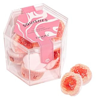 Yumma Candy Squishes, 93 g – Weiche Erdbeer-Gummibonbons mit flüssigem Kern in stilvoller Hexagon Box