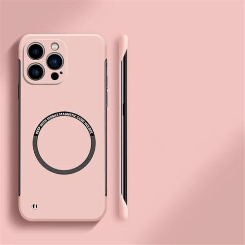 HTXONB Custodia per telefono magnetica senza cornice ultra sottile e rigida in PC per iPhone 16 15 14 13 12 11 Pro Max 16 15 14 Plus 13 12 Mini antiurto, rosa, per iPhone 15 Plus