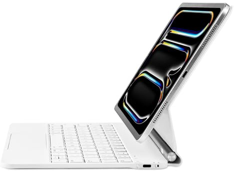 mobee Magic Keyboard Case for iPad Pro 13-inch (M4) 2024, Magnetic Keyboard Case with Multi-Touch Trackpad, Backlit, Comfortable Typing (White, iPad Pro 13 inch M4 2024)