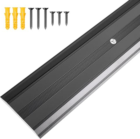 Jiekayi Aluminum Metal Door Threshold, Floor Transition Strip, 36'' L x 2.4'' W x 0.1'' H, Flat-Profile Threshold, Flooring Gaps Carpet Vinyl Wood, Stylish Doorway Transition Draft Protection (Black)