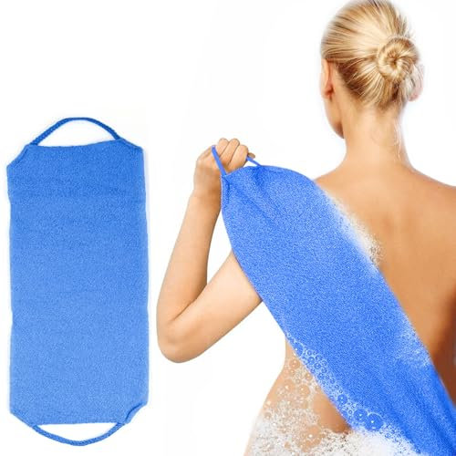 Back Scrubber for Shower, Double-Sided Exfoliating Back Washer with Handles for Men & Women,Soft & Stiff Bristles for Invigorating Massage, Skin Exfoliation & Blood Circulation (Blue)