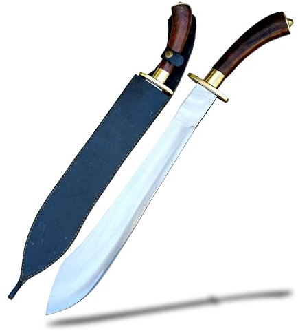 PARANG Machete, handgeschmiedete Dschungel-Machete, 45,7 cm, 5160 Blattfederstahl, Palisandergriff, inklusive Lederscheide, handgefertigt in Nepal, funktionale Machete