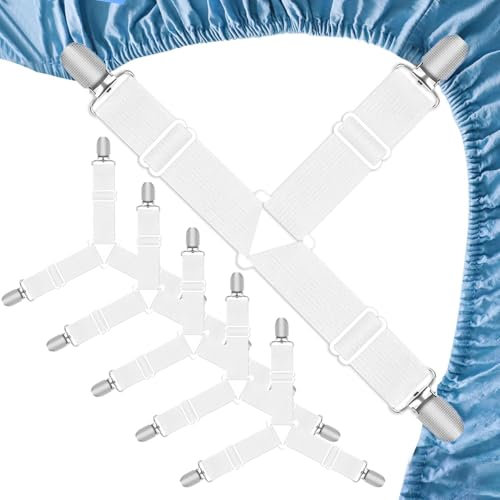 Kzouenzu Tendeur Drap Housse, Set De 5 Pièces, Élastiques Ajustables Sangle Drap Housse, Pince Drap Housse avec Pinces Métalliques, pour Draps De Lit, Housses De Matelas, Coussins De Canapé