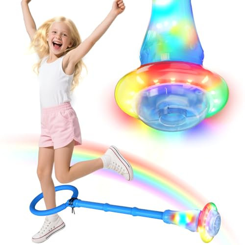 MEISHANG Swing Wheel mit Lichtrad,Kinder Blinkender Springring,Kinder Blinkender Springring Fußkreisel,Springender Ball Blinkender,Faltbarer Flash Jumping Ball,Blinkender Sprungball (Blau/A)