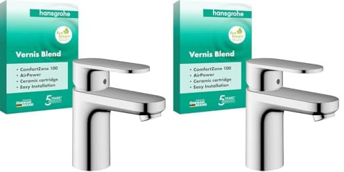hansgrohe Vernis Blend Mitigeur de lavabo 100 sans tirette ni vidage, chromé, 71580000 (Lot de 2)