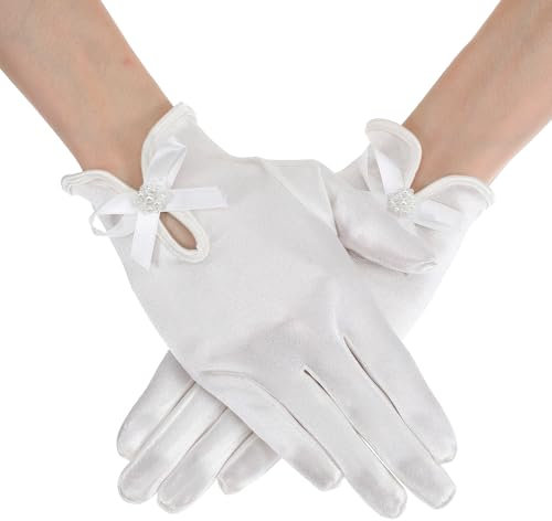 Grevosea 1 Paar Brauthandschuhe Handschuh Kurze Satin Handschuhe Braut Handschuhe Spitzenhandschuhe Damen Sommer Hochzeits Oper Dinner Handschuhe(Beige)