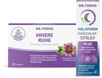 Dr. Theiss Schlaf & Entspannungs-Bundle – Melatonin Einschlafspray + Innere Ruhe Tabletten – Natürlich einschlafen und innere Balance bei Stress, Unruhe & nervösen Phasen