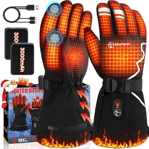 Heated Gloves, Upgraded Unisex Ski Electric Gloves Rechargeable, 7.4V 2x3000mAh Large Battery Hand Warmers Heating Glove for Men Women Gifts, Ideal for Motorcycle, Cycling, Camping,Hiking,Christmas