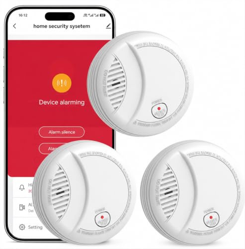 Hapippofa WiFi Rauchmelder mit App-Benachrichtigung, 10-Jahre Batterie, Vernetzbar, Geprüft nach DIN EN 14604, Optischer Rauchwarnmelder für Smart Home, Einfache Installation,3 PCS