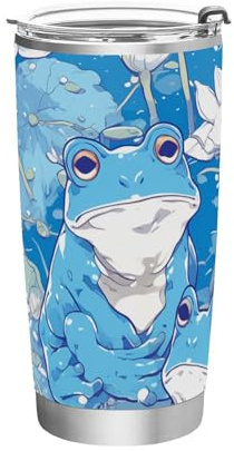 siphylline Cartoon Toad Floral Sky Blue Stainless Steel drinking cups with lids with Lid coffee mug spill proof for travel leakproof 20oz insulated tumbler 20oz