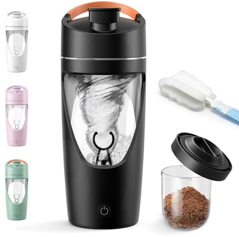RDTOK Shaker elettrico, 700ml shaker proteine elettrico con scomparto per polvere, bottiglia per shaker ricaricabile USB C, per frullati proteici, integratori e milkshake (Nero)