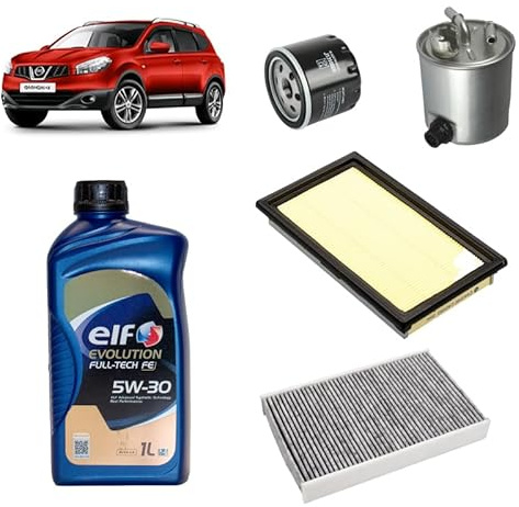 Kit tagliando 4 filtri + 5L olio 5W-30 Tech FE compatibile con Nissan qashqai +2 1.5 DCI Gasolio 2008-2013