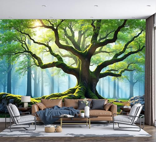 DACRWEKZ Arbre Vert Géant Papier Peint Panoramique Merveilles Du Printemps Papier Peint Soie Raccord Poster Geant Mural 400x280cm pour Salon Chambre d'enfants restaurant Décoration Murale