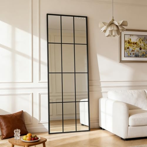 M&Catree Espejo Cuadrado de Cuerpo Entero Espejos para Montaje en Pared y Apoyado Marco de Aluminio - Negro, 175x63cm | 69 L x 25 W