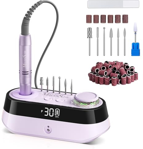 MelodySusie SC320A Desktop Rechargeable Nail Drill for Manicure Gel Removal | Adjustable Speeds 30000RPM, 320gf.cm Torque, Cordless Portable, with Bit & Handpiece Storage Holders,Nail Artists & Home Use