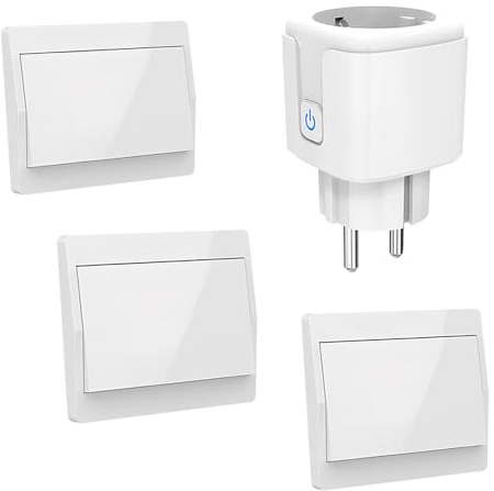 FSMUCFY Funksteckdosen Set mit Fernbedienung, Batterielos, 3680W/16A,433MHz | Batterielos & Selbstversorgend, 3680W/16A Hochleistung, 30m, Verzögerungsfrei, Kompakt für Wohnzimmer, Küche & Büro