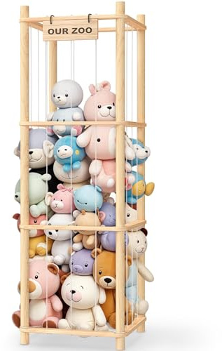 Kynorva Wooden Stuffed Animal Storage Zoo, Kids Cute Plush Toy Organiser Holder, Space Saving Toy Storage Unit for Children Bedroom, Playroom & Nursery Room