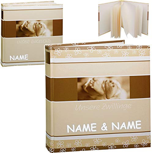 alles-meine.de GmbH 2 TLG. Set: Fotoalbum Baby erste Fotos - Zwillinge + Enkelkind - incl. Namen - Gebunden zum Einkleben blanko - groß für bis zu 336 Bilder - Kinderalbum - Foto..