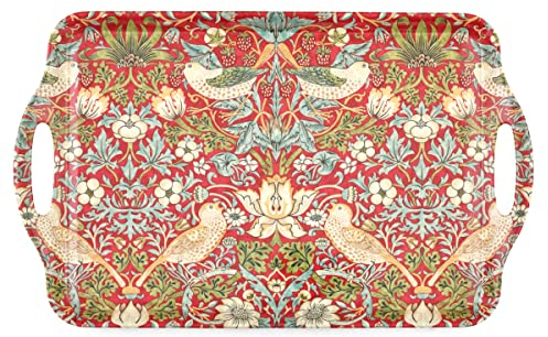 Pimpernel Morris & Co Strawberry Thief Red Large Handled Tray | Serving Tray for Lunch, Coffee, or Breakfast | Made of Melamine for Indoor and Outdoor use | Measures 18.9 x 11.6 | Dishwasher Safe
