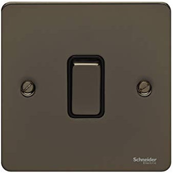 Schneider Electric Ultimate Flat Plate - Interruttore singolo per luce, 2 poli, GU2210BBN, nichel nero con inserto nero