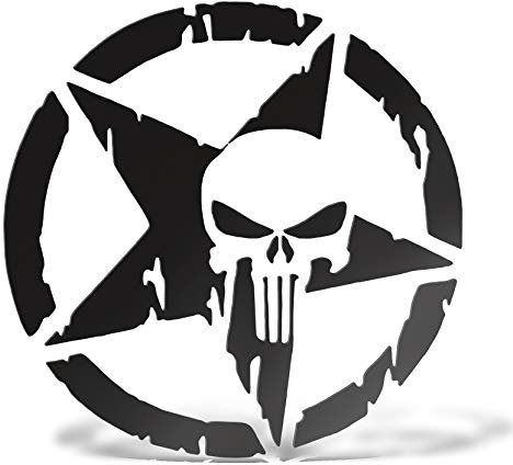 ERREINGE Sticker TESCHIO STELLA MILITARE ARMY NERO Adesivo prespaziato in PVC per Decalcomania Parete Murale Auto Moto Casco Camper Laptop - cm 35