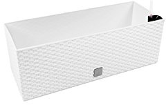 Prosperplast 17 L Pflanzkübel Blumentopf L 500 mm Blumenbank in Rattan-Optik Bewässerungssystem Rato Serie weiss viereckig